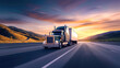 Semi Truck Speeding on Interstate at Sunset