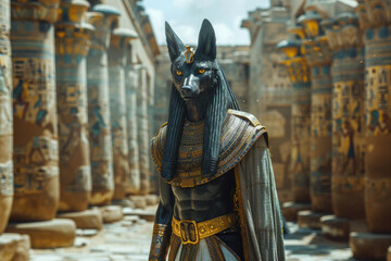 Wall Mural - mysterious anubis, the jackal-headed god of mummification and the afterlife, stands vigilant at the 