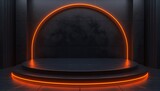 Fototapeta Perspektywa 3d - empty podium with orange neon lights