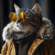 Stylish and Trendy Anthro Furry Cat Model Wearing Sunglasses in Dramatic Low Angle Magazine Style Photoshoot