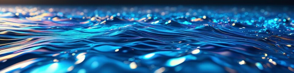 Wall Mural - Abstract 3D background with liquid with bubbles with holographic glow. Background for social media banner, website and for your design, space for text.	