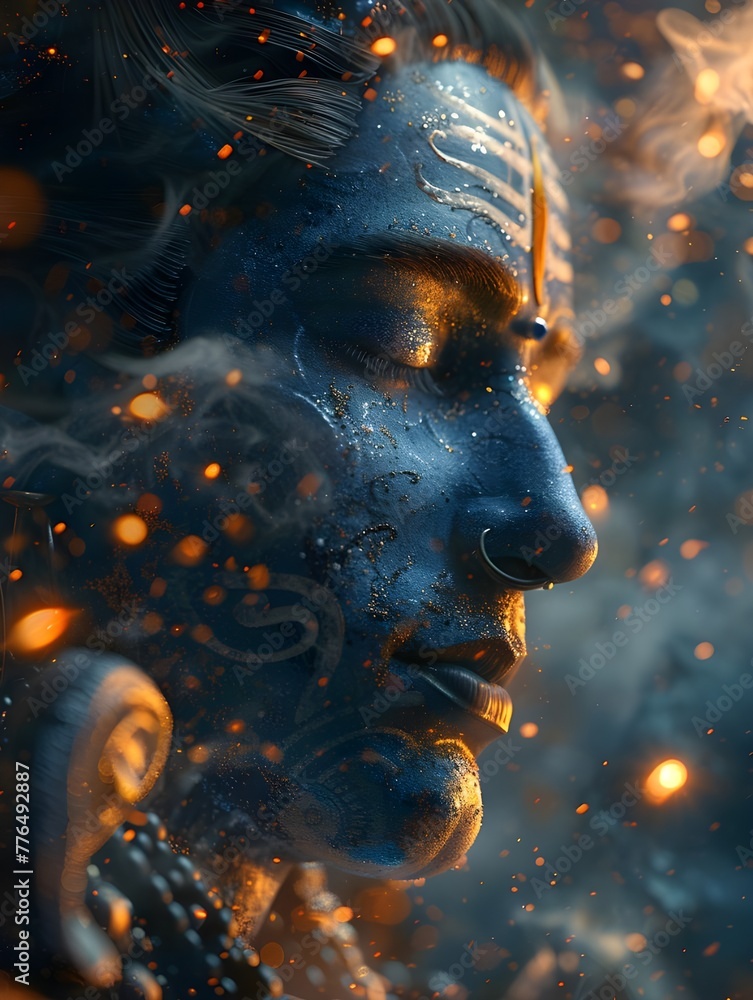 Closeup Portrait of Hyper-Realistic Lord Shiva in Cosmic Blue Wallpaper ...