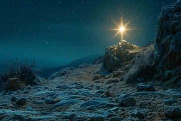 Wall Mural - a guiding star shining bright in the night sky, leading the way. concept of providing direction and 