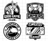 Fototapeta Młodzieżowe - Gaming badge logo design set. Vintage monochrome game emblem illustrations