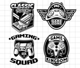 Fototapeta Młodzieżowe - Gaming badge logo design set. Vintage monochrome game emblem illustrations