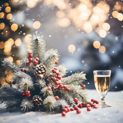 Wall Mural - champagne glass with christmas tree and decorations champagne glass with christmas tree and decorations