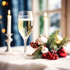 Canvas Print - christmas table setting in blurred background. selective focus christmas table setting in blurred background. selective focus