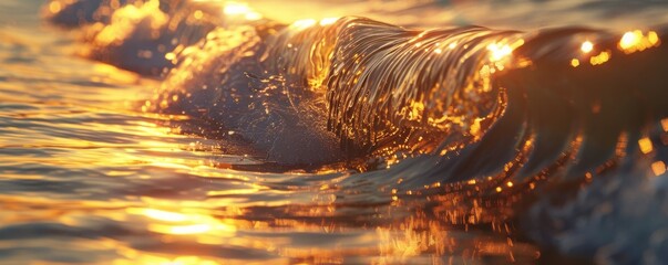 Wall Mural - Sunlight reflecting off ocean waves at golden hour