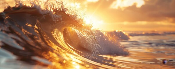 Wall Mural - Sunlight reflecting off ocean waves at golden hour