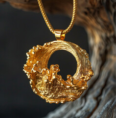 Wall Mural - masterpice of s gold pendant inspired by ocean waves, handmade appearance, Showing textures and details resembling a connection to the ocean