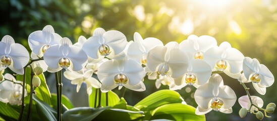 Poster - Pot filled with numerous blooming white flowers basking under the radiant sunlight, adding a touch of freshness and elegance