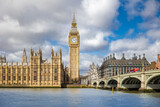 Fototapeta Big Ben - Iconic view of Big Ben and Westminster palace on a sunny day in London, the United Kingdom
