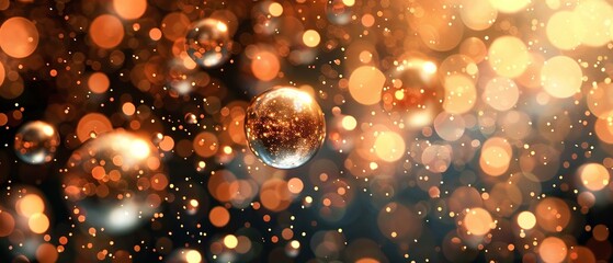 Wall Mural - Golden bokeh rain, disco ball effect