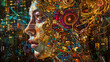 Digital mind expansion - abstract art of human and technology fusion
