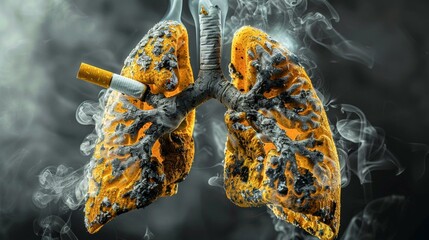 Wall Mural - Cigarettes' smoke wrapping lungs in danger