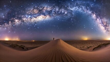 Wall Mural - Star Gazer Observing Milky Way over Desert Landscape