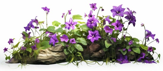 Poster - Vibrant purple flowers are flourishing from a solid rock structure within a beautifully landscaped garden