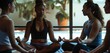 a moment of quiet strength as a group of young sportswomen meditate after a vigorous workout, sitting in a circle, reflecting on personal growth, mental clarity