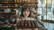 チョコレート屋で働く女性