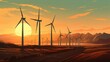 Wind generator turbines sihouettes on sunset, a beautiful view for visiter with sunset