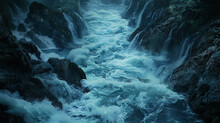 Vitality Of A Rushing River Carving Its Way Through A Rocky Gorge