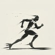 Monochrome ink drawing of a running athlete - Artistic black and white ink rendering of an athlete in motion, emphasizing movement and strength