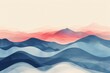 A mountain range with a pink and blue sky. Risograph effect, trendy riso style