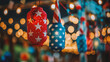Colorful paper lanterns hanging on a string with bokeh background