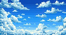 Video Game Blue Sky, Pixel Art, 16 Bit, Clouds Background Sheet, Sky With Clouds, 8 Bit, Design Retro, Sky 2d Gam,e Background, Big Pixel, No Details