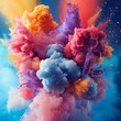Craft a mesmerizing wide-angle shot capturing colorful explosions, ideal for a product launch campaign Incorporate a blend of vivid hues and abstract shapes to symbolize innovation and creativity