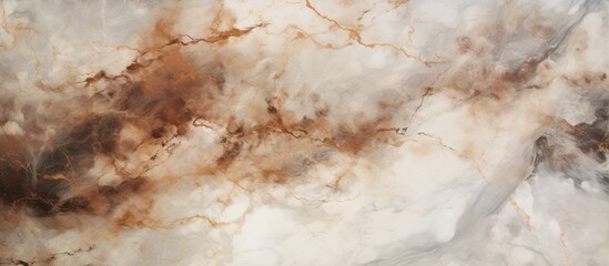 Poster - Detailed close-up view of a smooth surface made of marble featuring an intricate pattern of brown and white colors