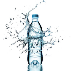 Wall Mural - A bottle of water is in the middle of a splash of water isolate on white background.