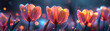Illuminated Tulips with Dewdrops at Twilight