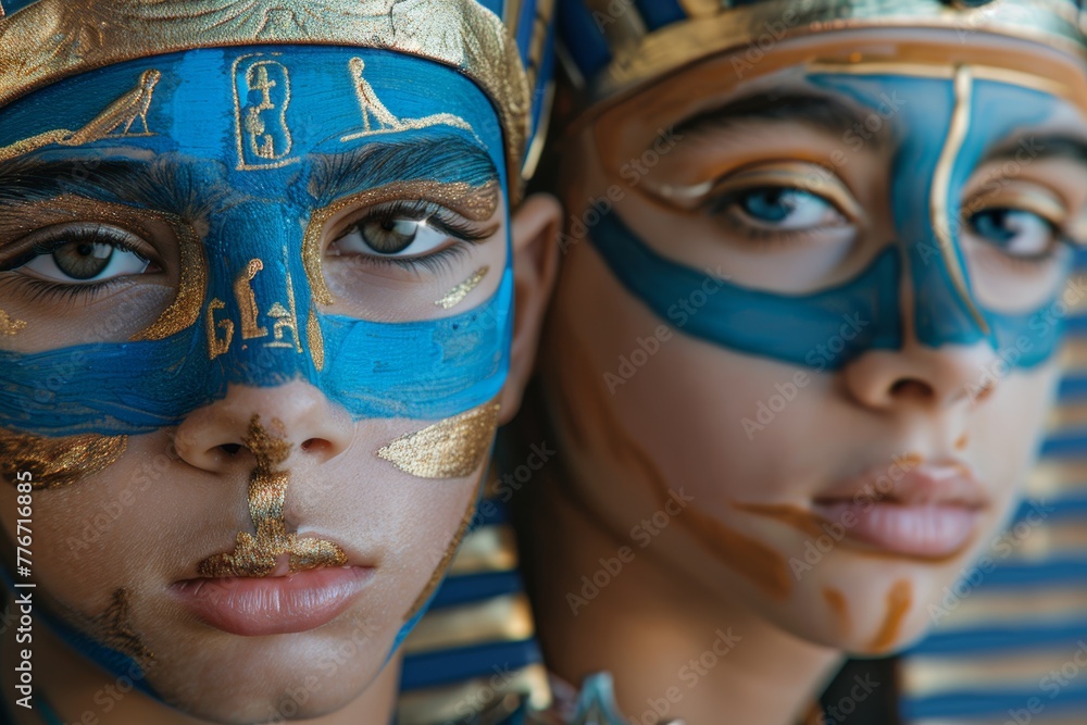 Dark Pharaoh Kids Costume Set - Tunic, Headdress, Belt, Armbands & Cuffs (Black & Gold, Adjustable Sizes) - View #2