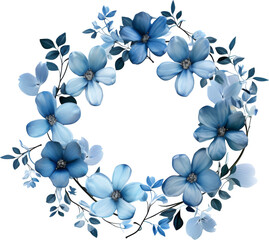 Poster - blue flower wreath frame garland isolated on white or transparent background,transparency