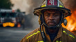 Portrait of an African American firefighter after fighting an emergency