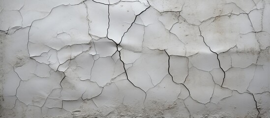 Canvas Print - Close-up view of a white wall showing cracks and peeling paint, highlighting the aged surface