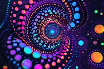 Poster - Vibrant neon circles forming an intricate pattern, Dynamic display of neon circles creating an elaborate and mesmerizing pattern.