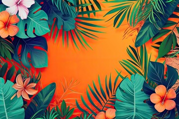 Aufkleber - Vibrant summer background with bright colors and tropical vibes, Lively summer backdrop adorned with vibrant colors and tropical elements.