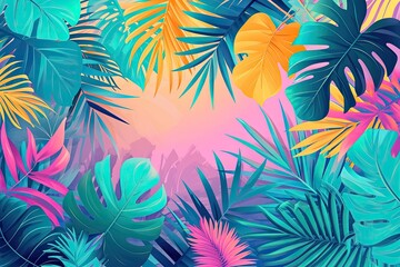 Aufkleber - Vibrant summer background with bright colors and tropical vibes, Lively summer backdrop adorned with vibrant colors and tropical elements.