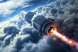 A rocket soars from Earth into space, science concept. Generative AI
