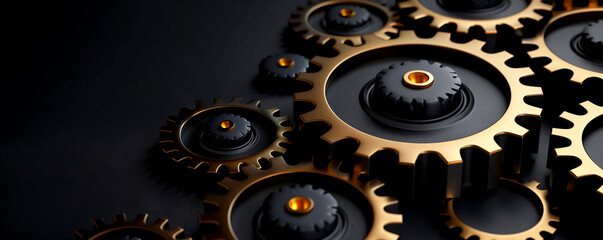 A set of complex gears. Synergy between various nodes and components. The concept of coordinated work in business. Banner