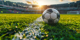 Fototapeta  - soccer ball on the grass, generative ai