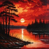 Fototapeta  - sunset over the lake