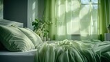 Fototapeta Kosmos - tranquil blurred green home interior