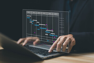 Fototapete - appointment staff of business, project planner in software. schedule plan management work update and workflow. concept updating and managing milestones on a timeline Gantt chart in technology online