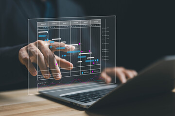 Fototapete - appointment staff of business, project planner in software. schedule plan management work update and workflow. concept updating and managing milestones on a timeline Gantt chart in technology online