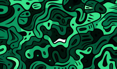 Wall Mural - green black hand drawn flat design abstract doodle marble pattern