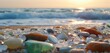 Sunlight dances on naturally polished sea glass and stones, revealing their serene beauty by the shore. 