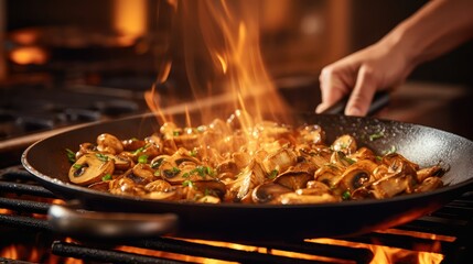 Canvas Print - sizzling edible champignon mushroom